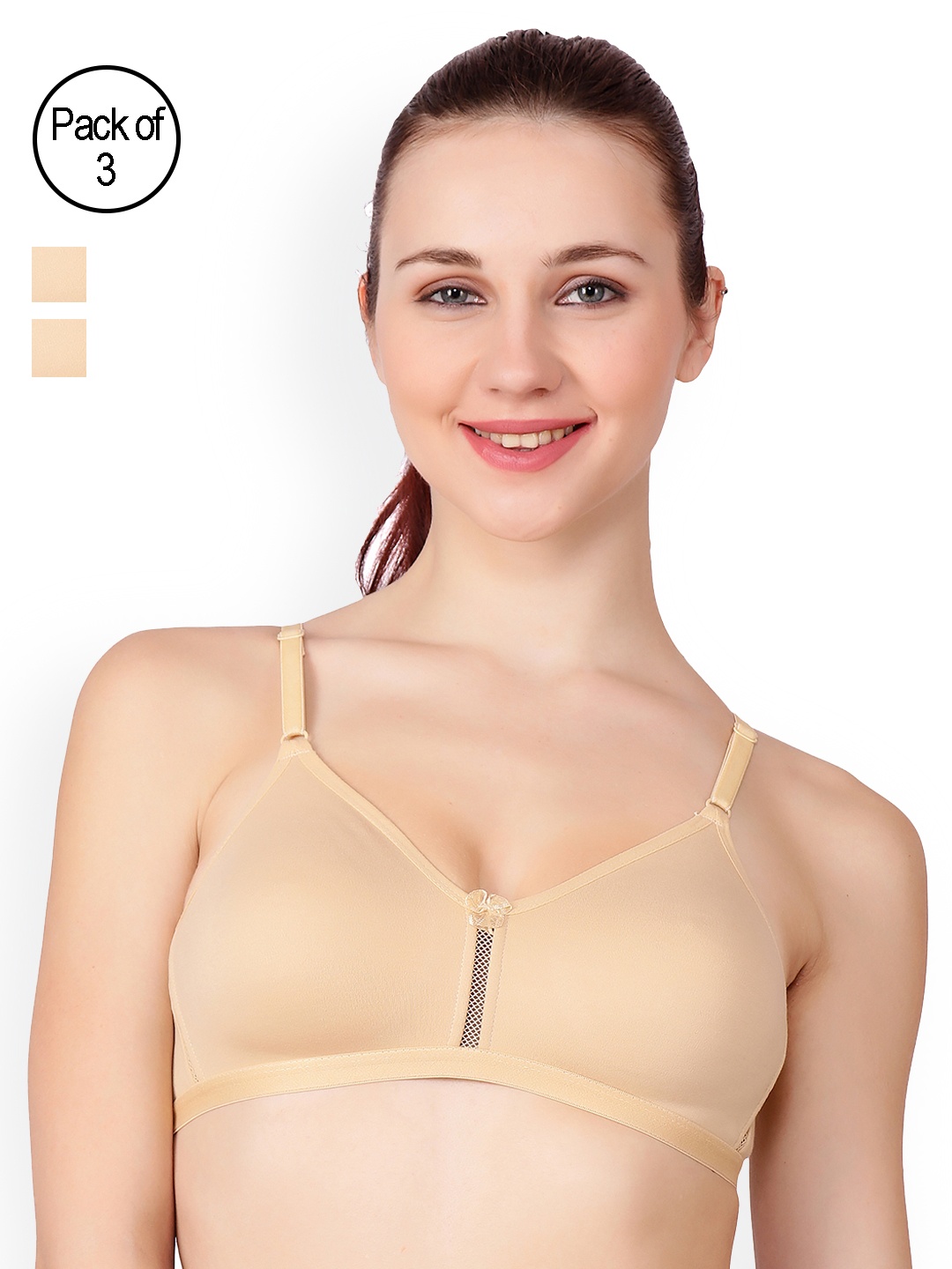 

Floret Beige Solid Pack Of 3 Non-Wired Non Padded T-shirt Bra Katrina_Skin-Skin-Skin_40B