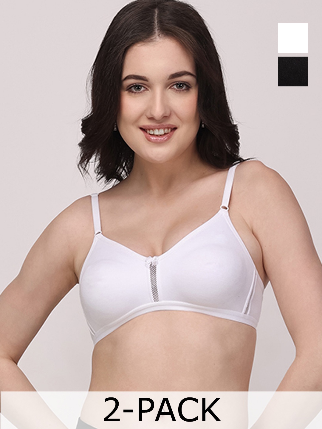 

Floret White & Black Solid Pack Of 2 Non-Wired T-shirt Bra Katrina_White-Black_40B