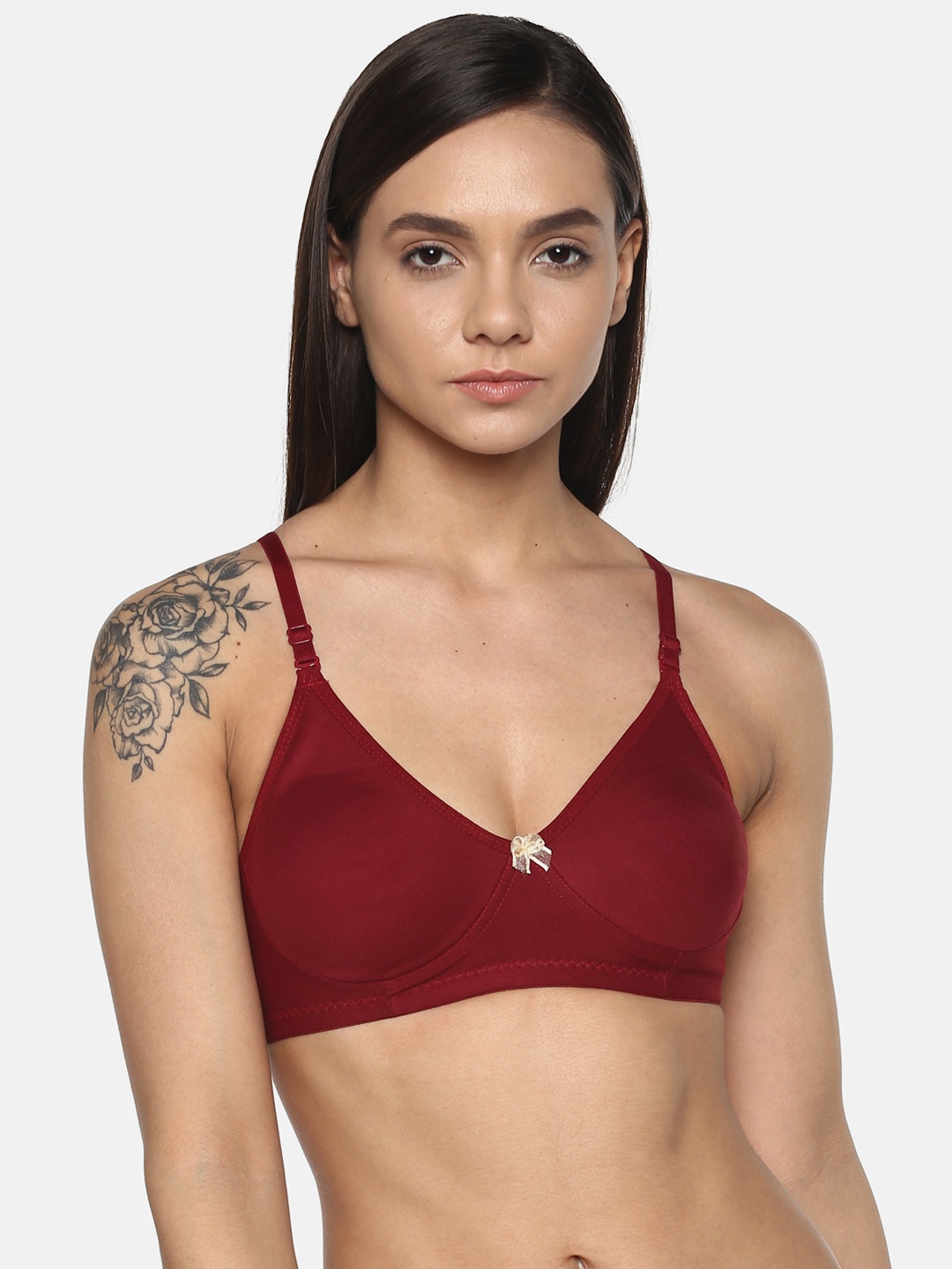 

Leading Lady Cool Maroon Solid Non-Wired Non Padded T-shirt Bra