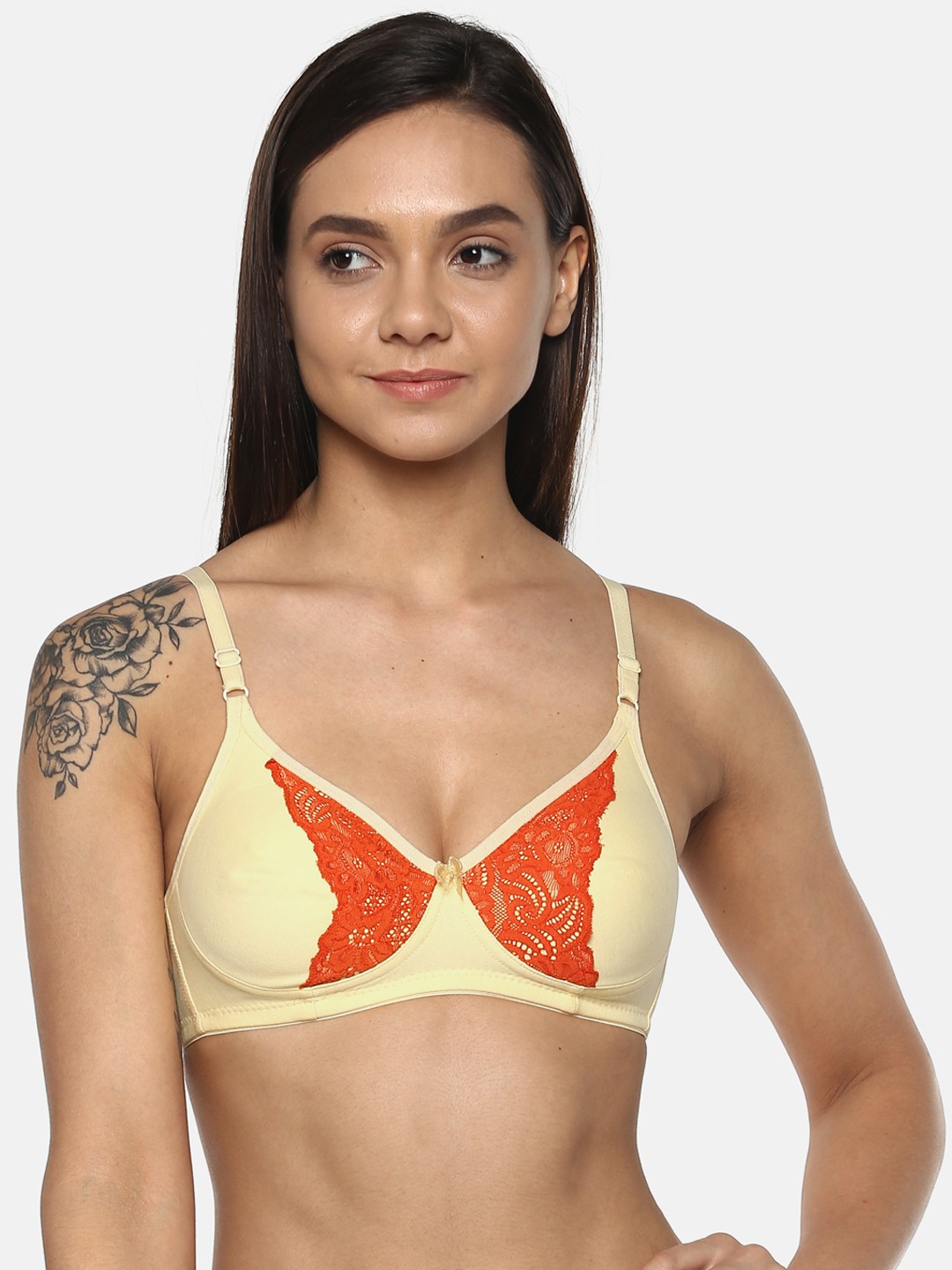 

Leading Lady Jenny Cream-Coloured & Orange Solid Non-Wired Non Padded T-shirt Bra