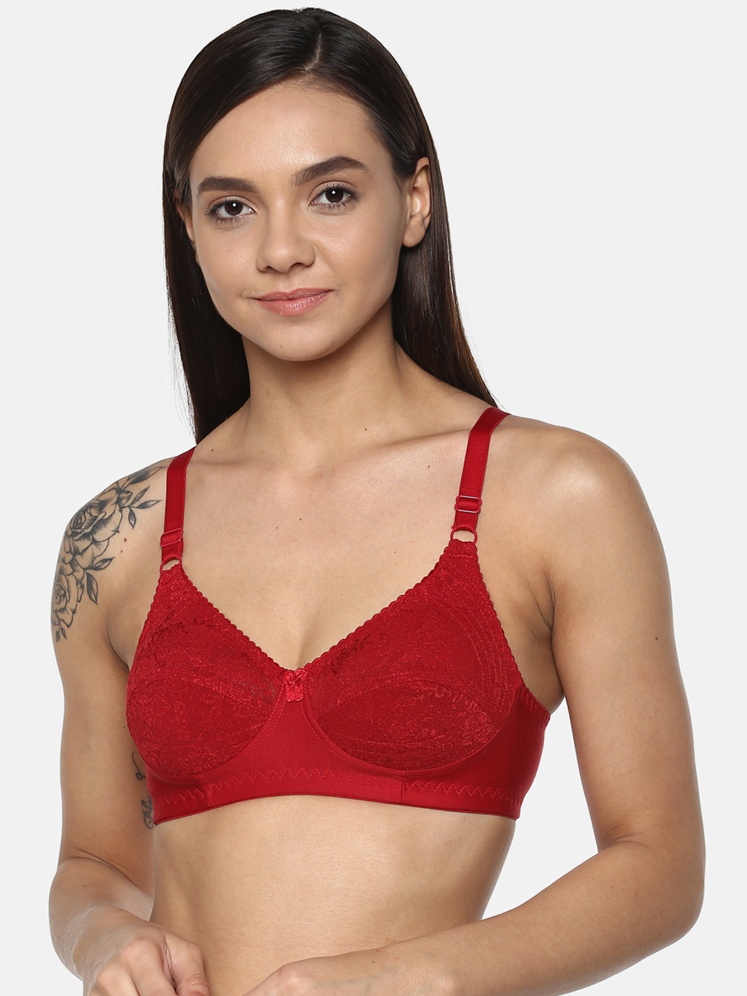 

Leading Lady nancy Maroon Lace Non-Wired Non Padded Lace T-shirt Bra