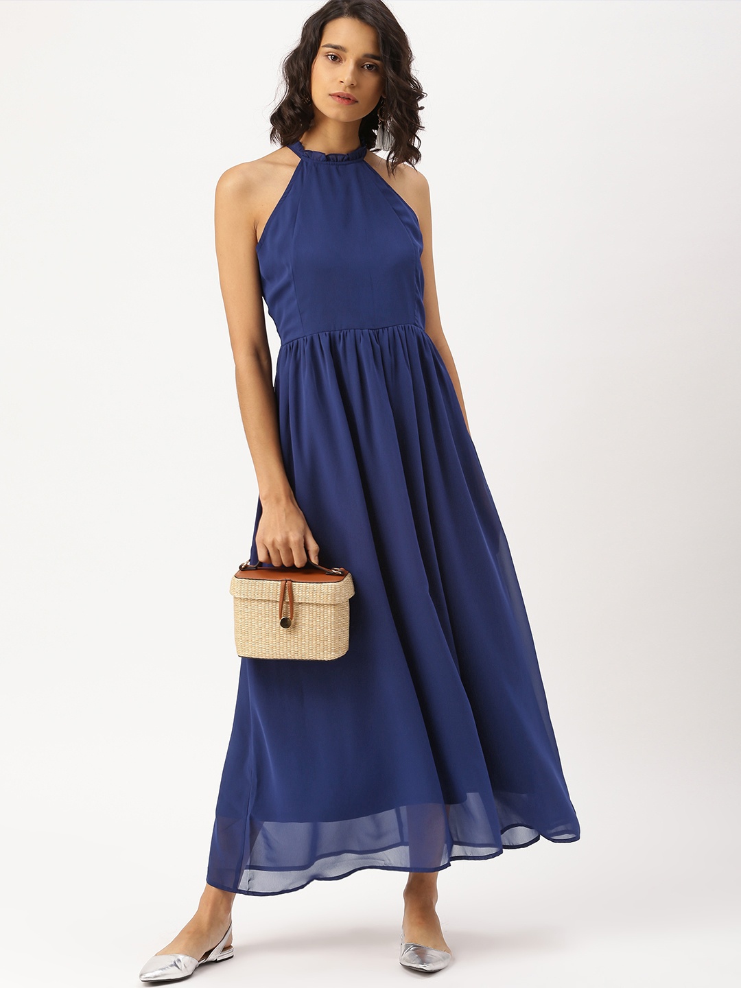 

DressBerry Women Navy Blue Solid Maxi Dress