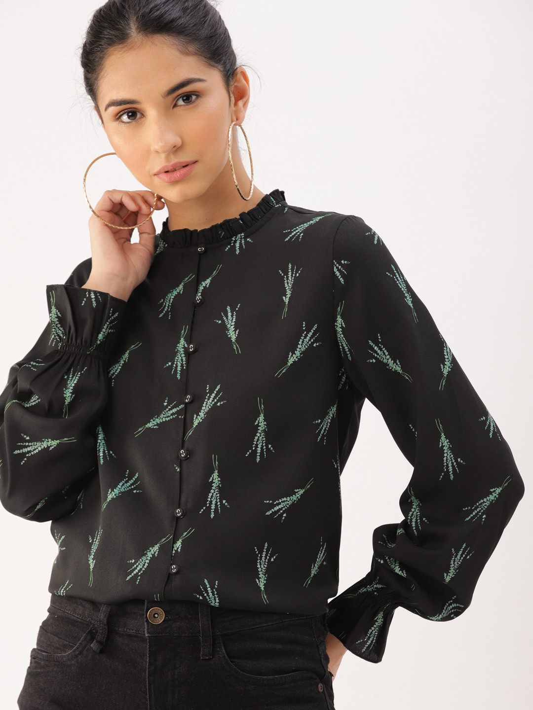 

DressBerry Women Black Floral Print Shirt Style Top