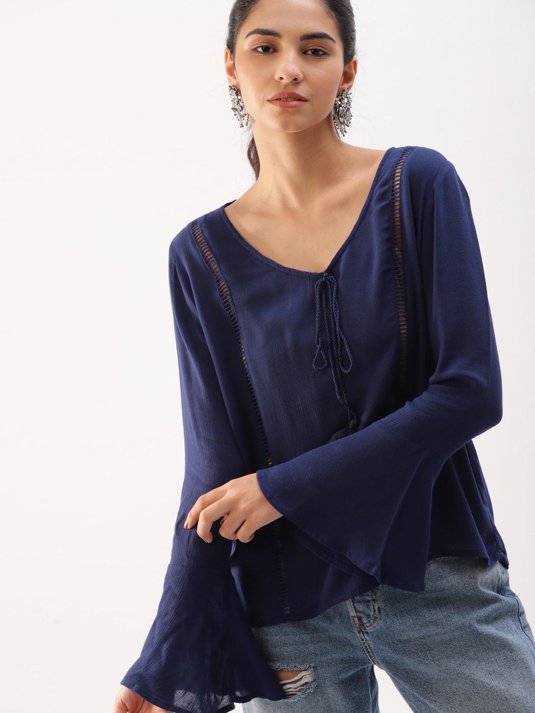 

DressBerry Women Navy Blue Solid Top