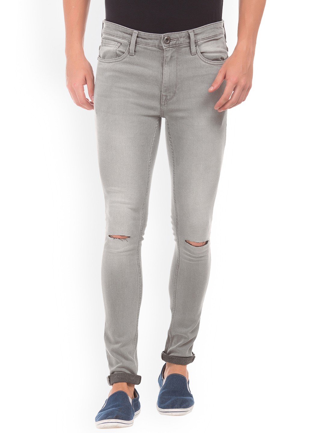 

Colt Men Grey Slim Fit Low-Rise Slash Knee Jeans