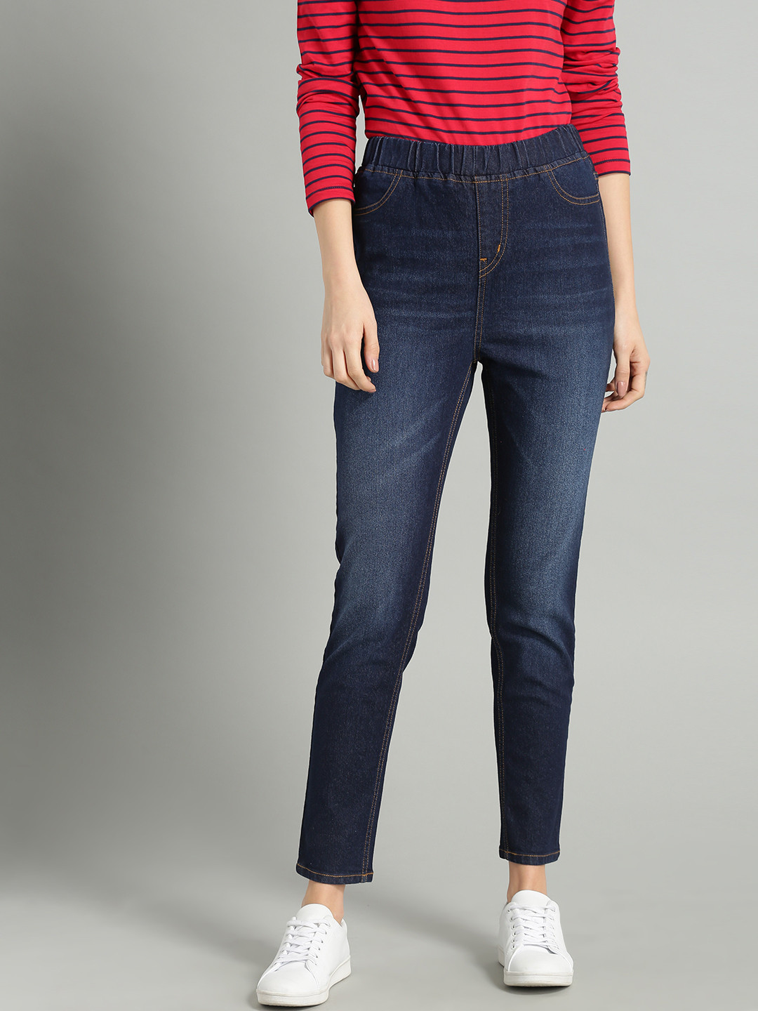 

Roadster Women Navy Blue Faded Ankle-Length Denim Jeggings