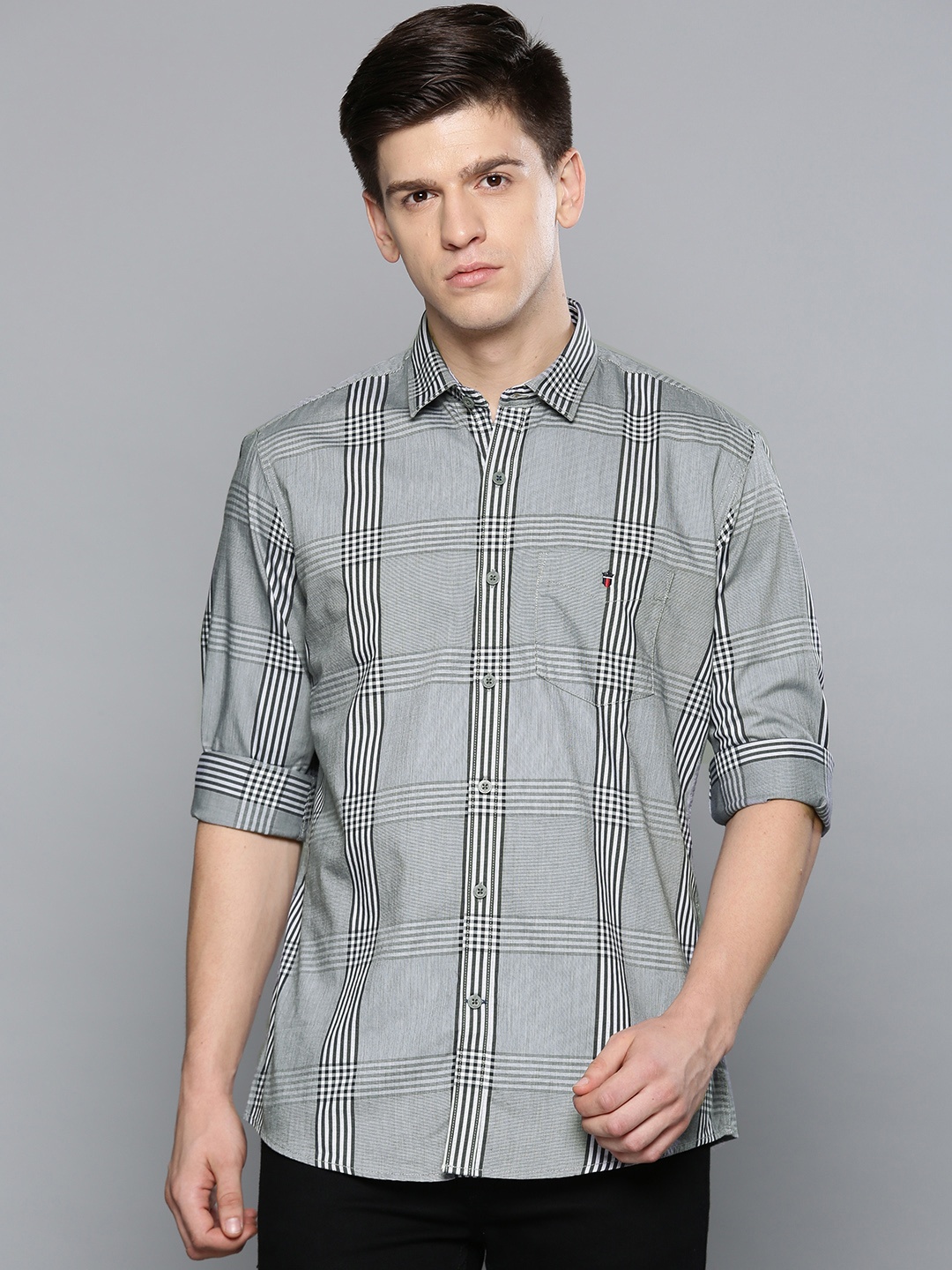 

Louis Philippe Sport Men Grey & Black Slim Fit Checked Casual Shirt