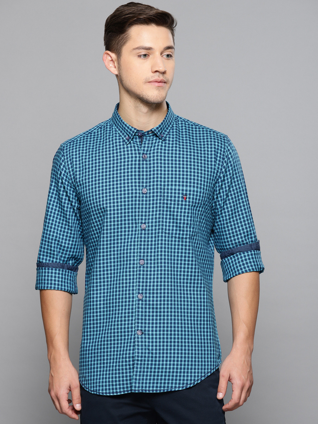 

Louis Philippe Sport Men Blue Super Slim Fit Checked Casual Shirt