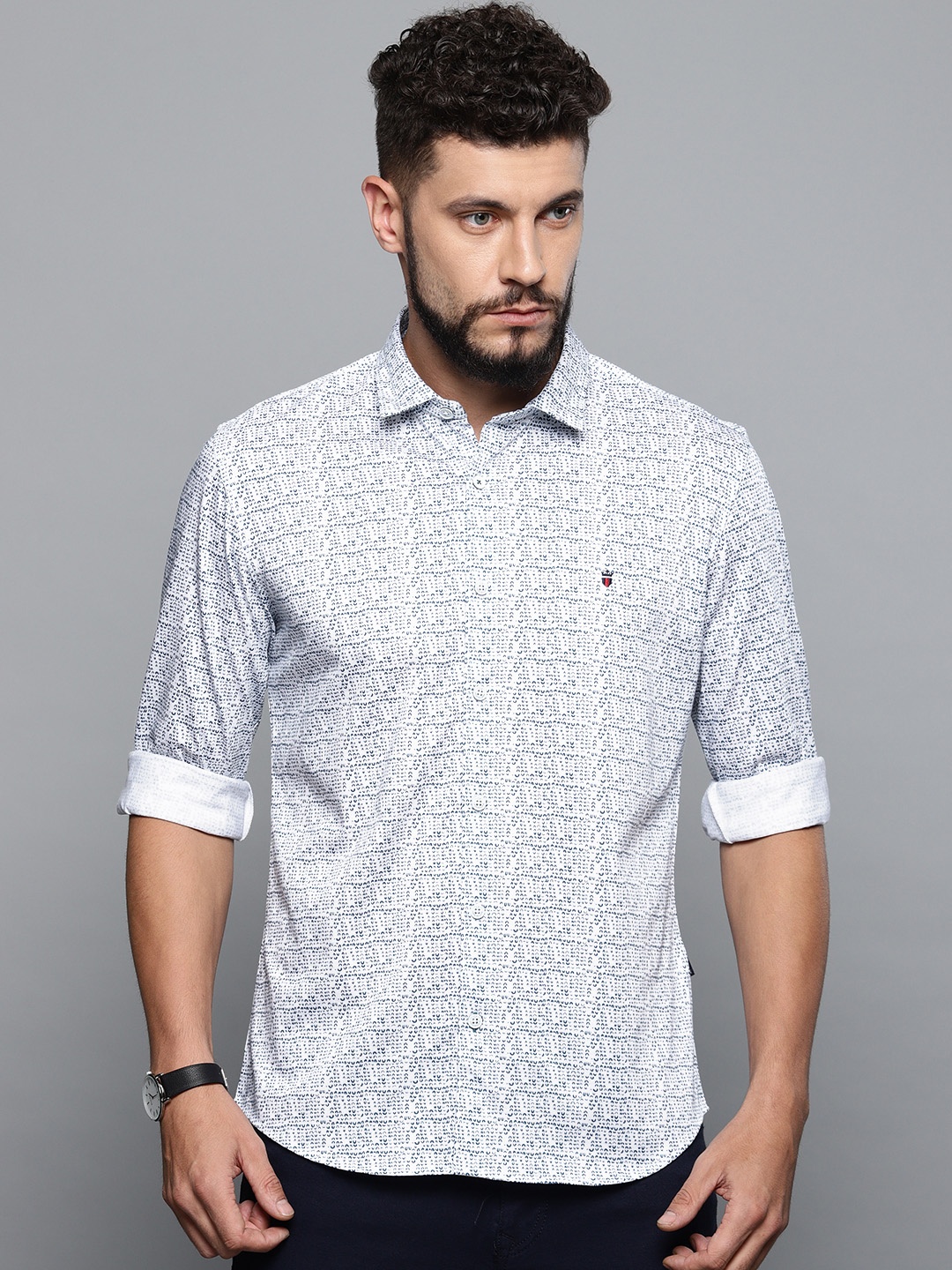 

Louis Philippe Sport Men White & Blue Slim Fit Printed Casual Shirt