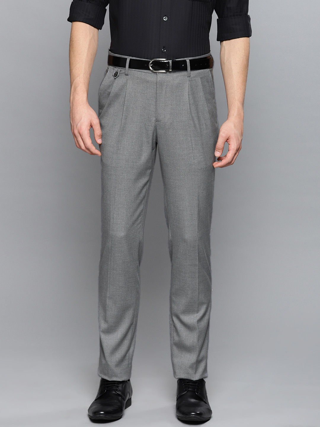 

Louis Philippe Men Grey Slim Fit Self Design Regular Trousers