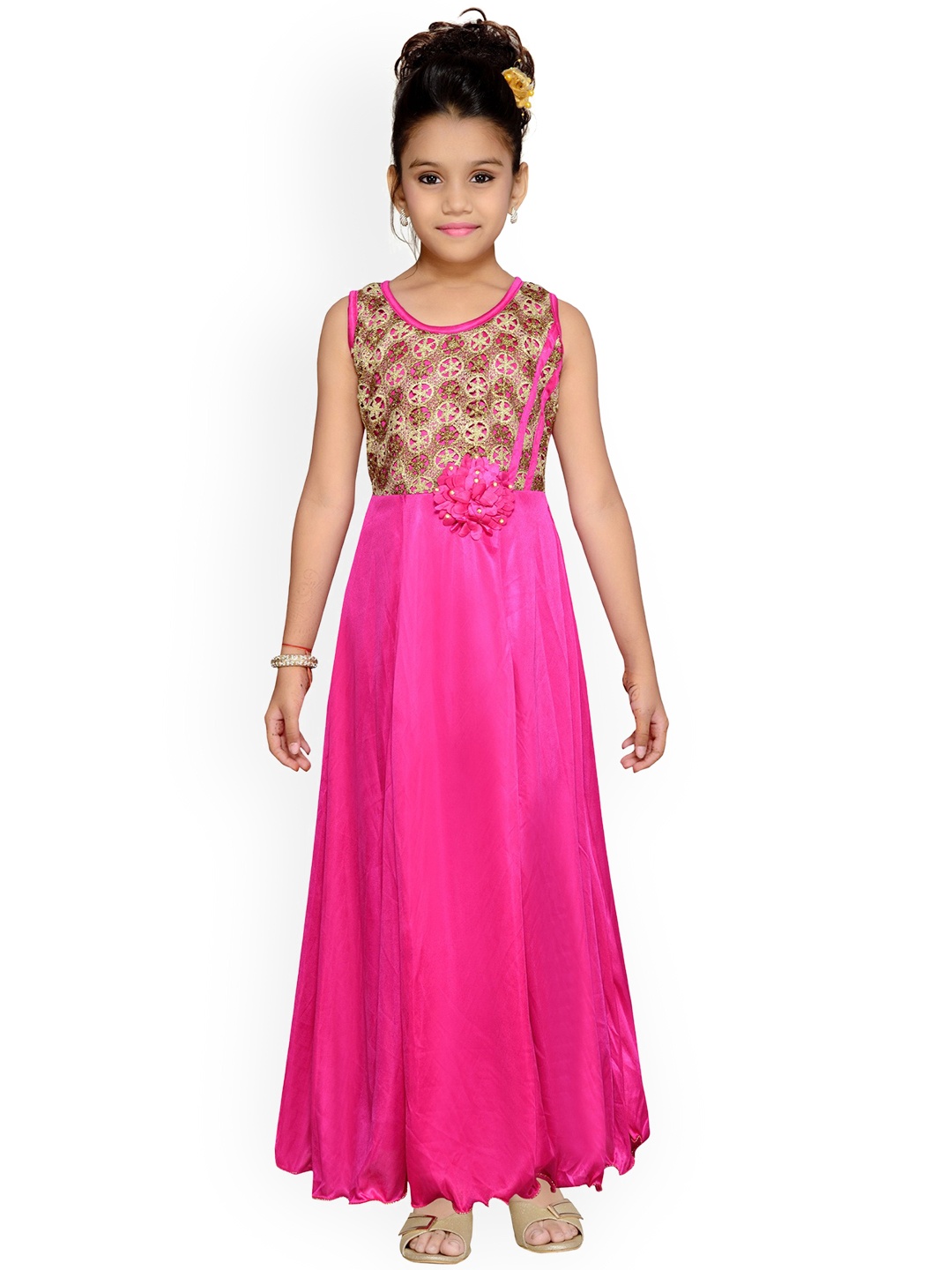 

Kidling Girls Pink Self Design Fit and Flare Dress