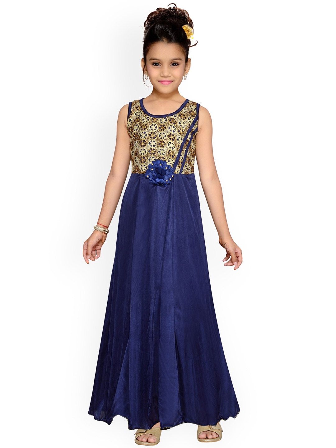 

Kidling Girls Blue Self Design Fit and Flare Dress