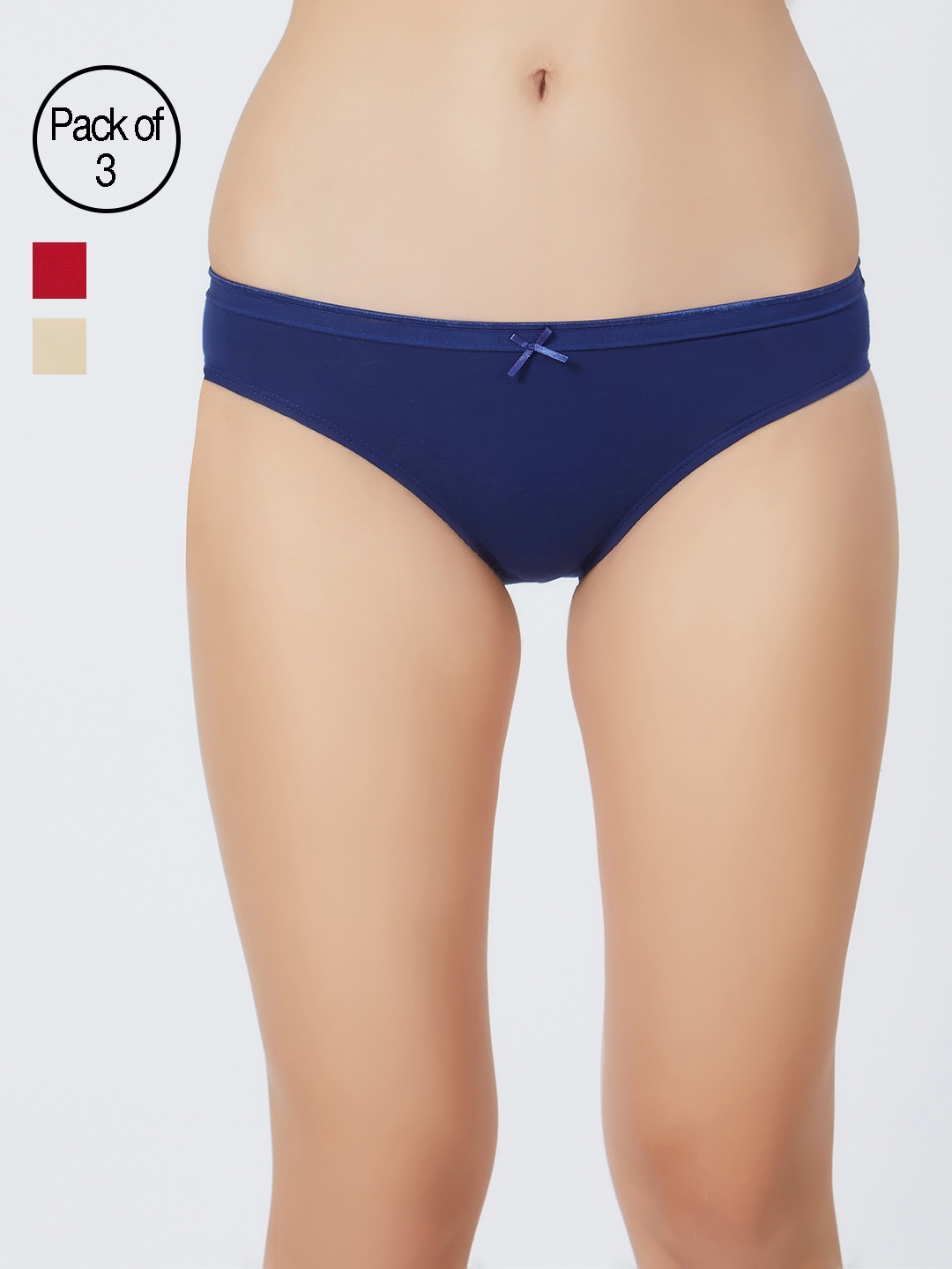 

SOIE Women Mid Rise Medium Coverage Solid Colour Cotton Stretch Briefs (Pack of 3), Navy blue