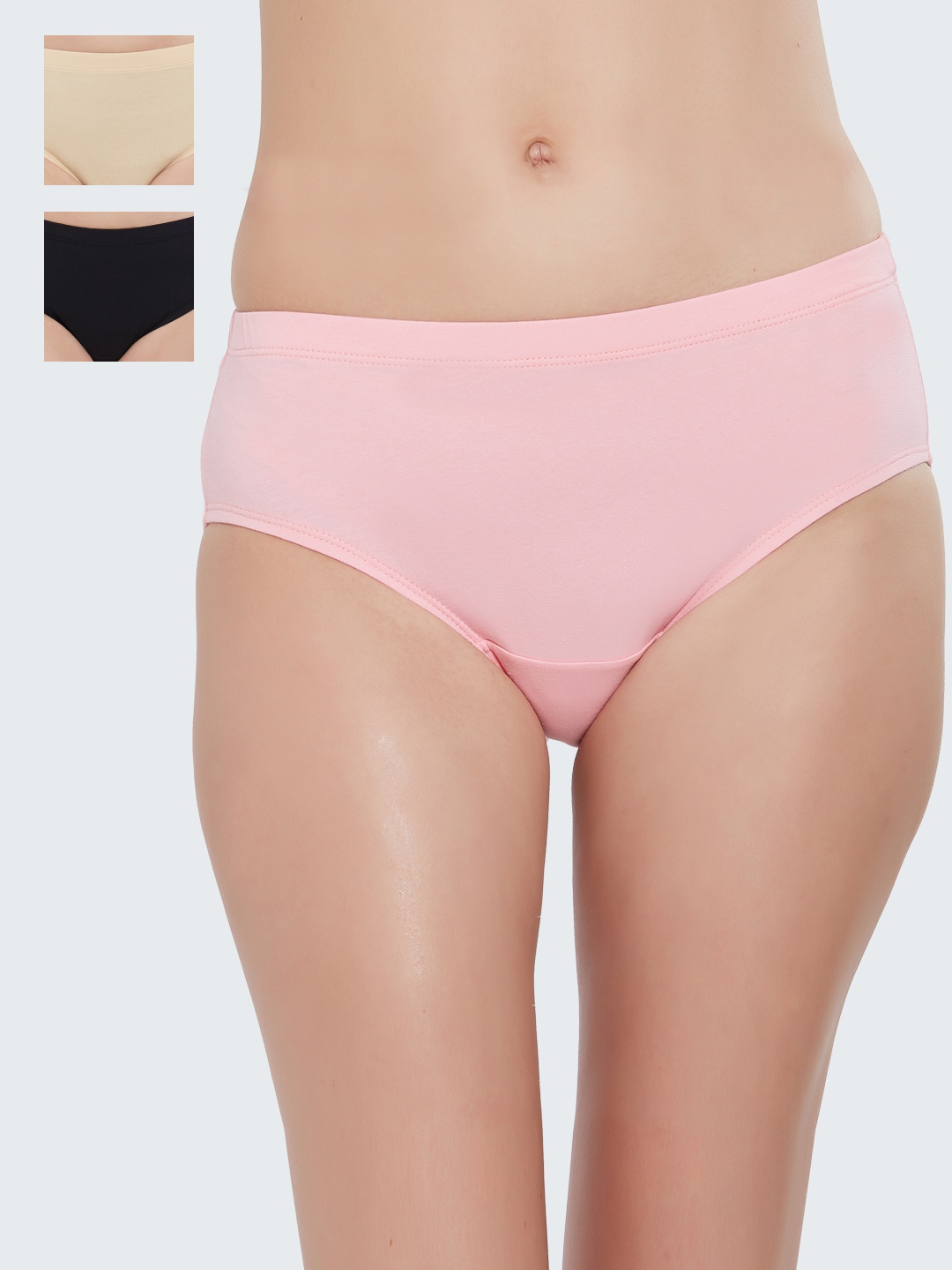 

SOIE Pack of 3 High Rise Full Coverage Solid Colour Cotton Stretch Hipster Briefs, Pink