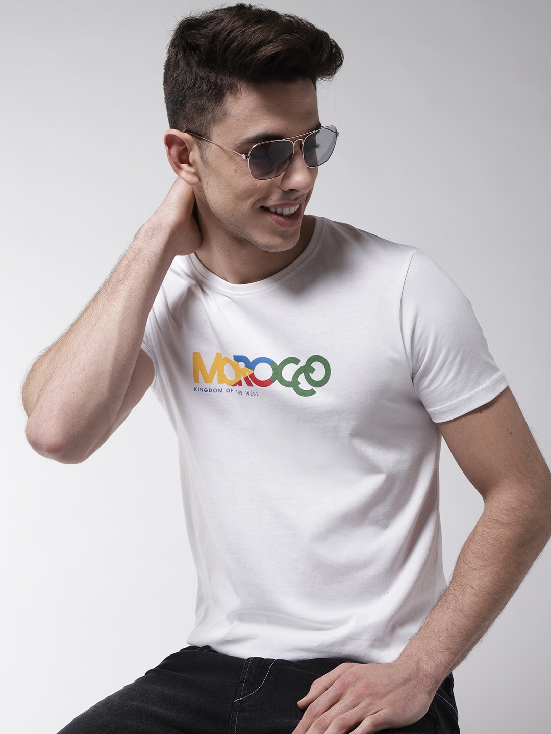 

Mast & Harbour Men White Printed Round Neck T-shirt