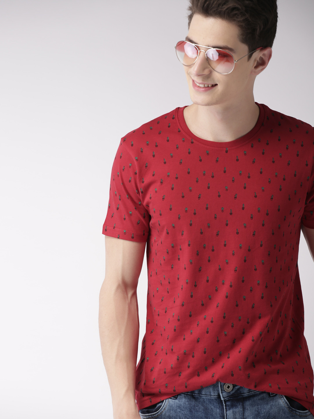 

Mast Harbour Men Red Printed Round Neck Pure Cotton T-shirt