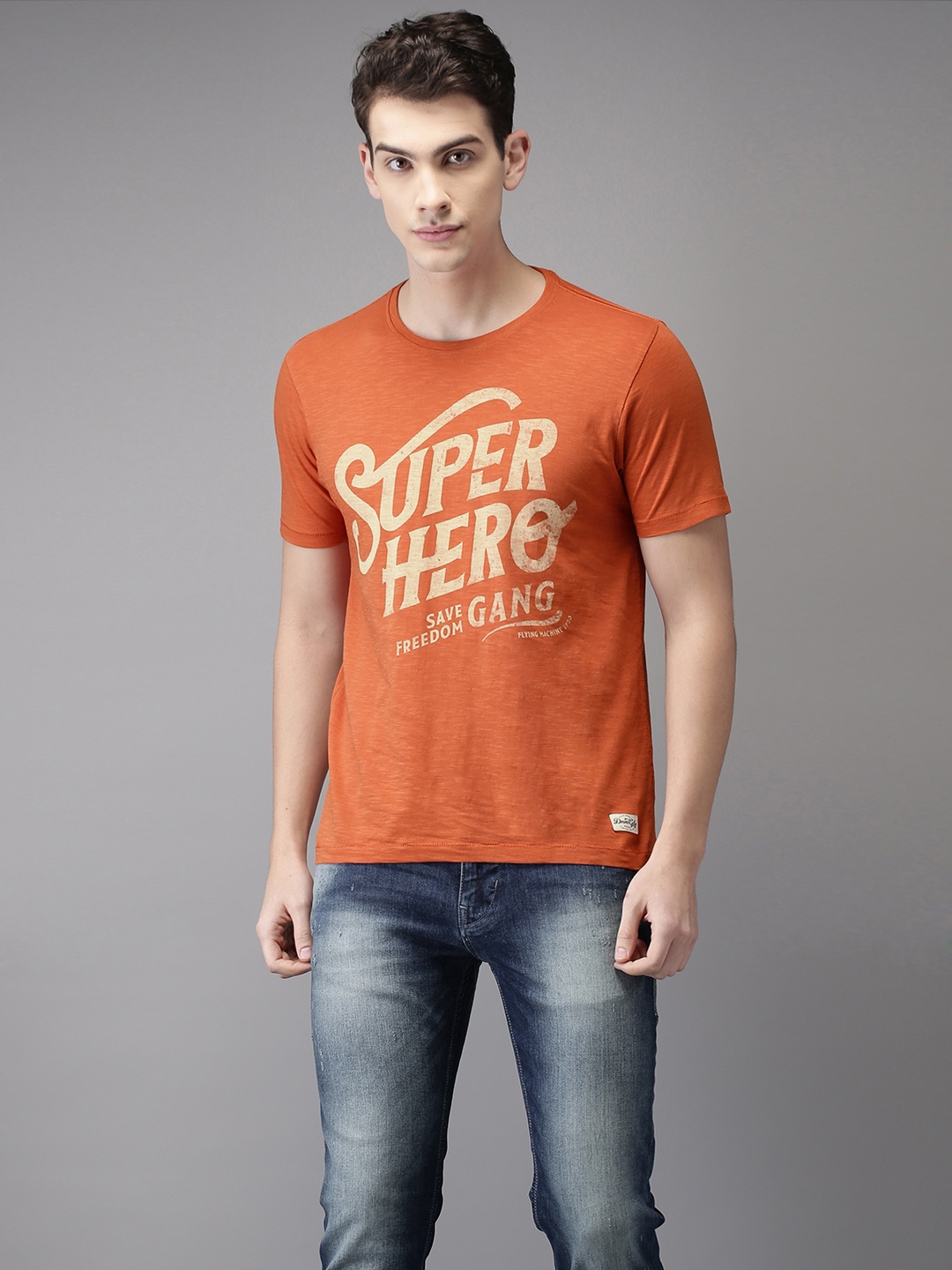 

Flying Machine Men Rust Printed Round Neck Pure Cotton T-shirt
