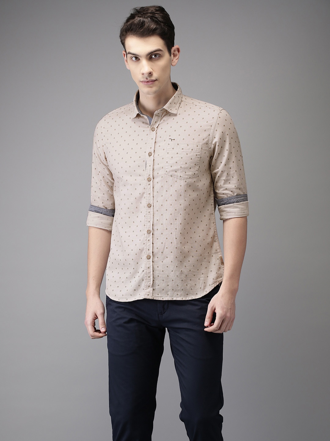 

Flying Machine Men Beige Regular Fit Printed Casual Shirt