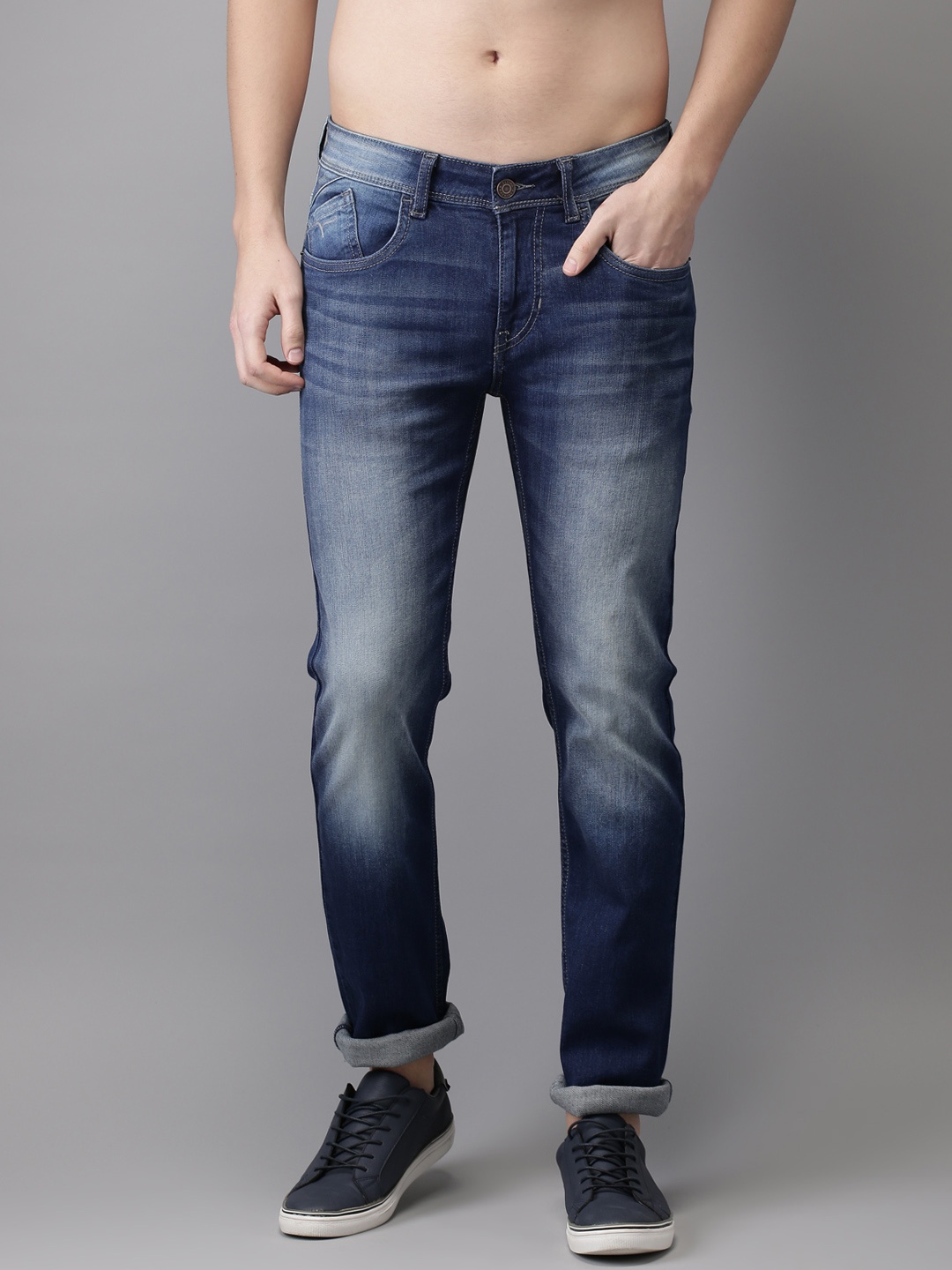 

Flying Machine Men Blue Tapered Fit Mid-Rise Clean Look Stretchable Jeans