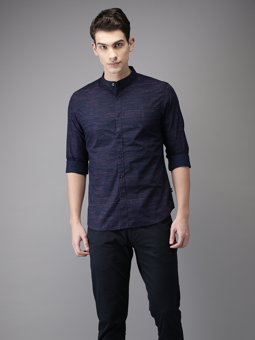 

Flying Machine Men Navy Blue Slim Fit Printed Casual Shirt