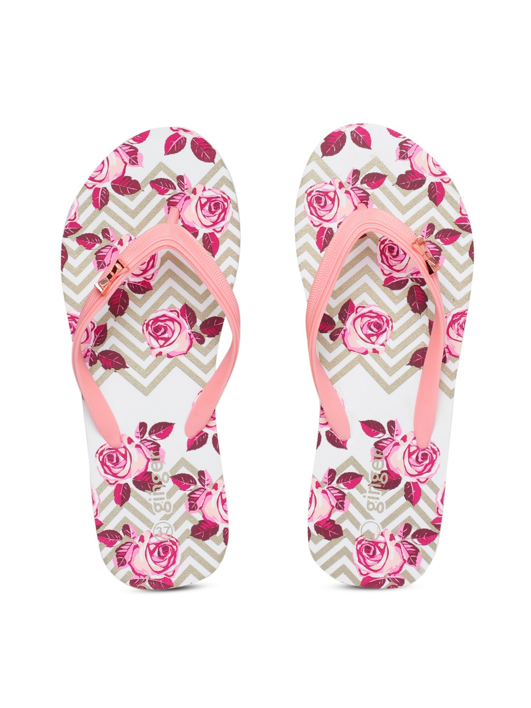 

Ginger by Lifestyle Women Peach-Coloured Embellished Thong Flip-Flops