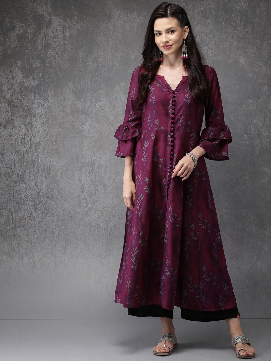 

Anouk Women Burgundy Floral Print A-Line Kurta