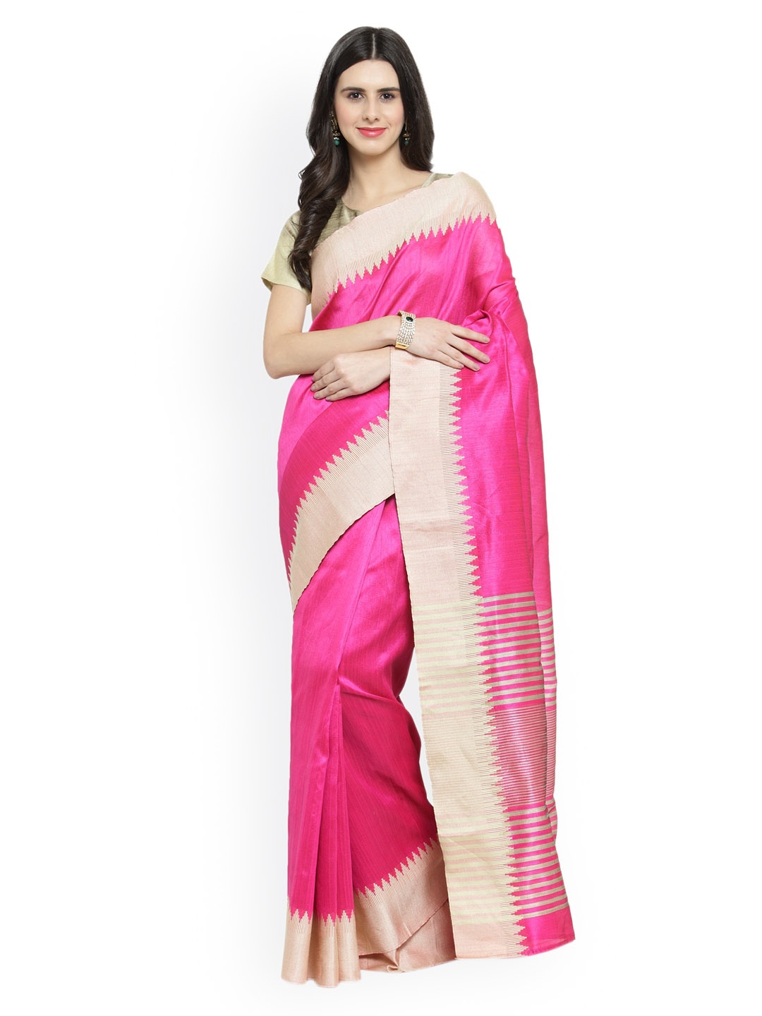 

Shaily Pink Solid Silk Cotton Saree