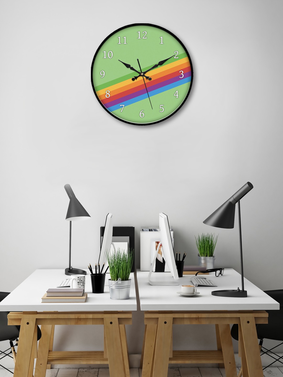 

999Store Green Round Printed Analogue Wall Clock