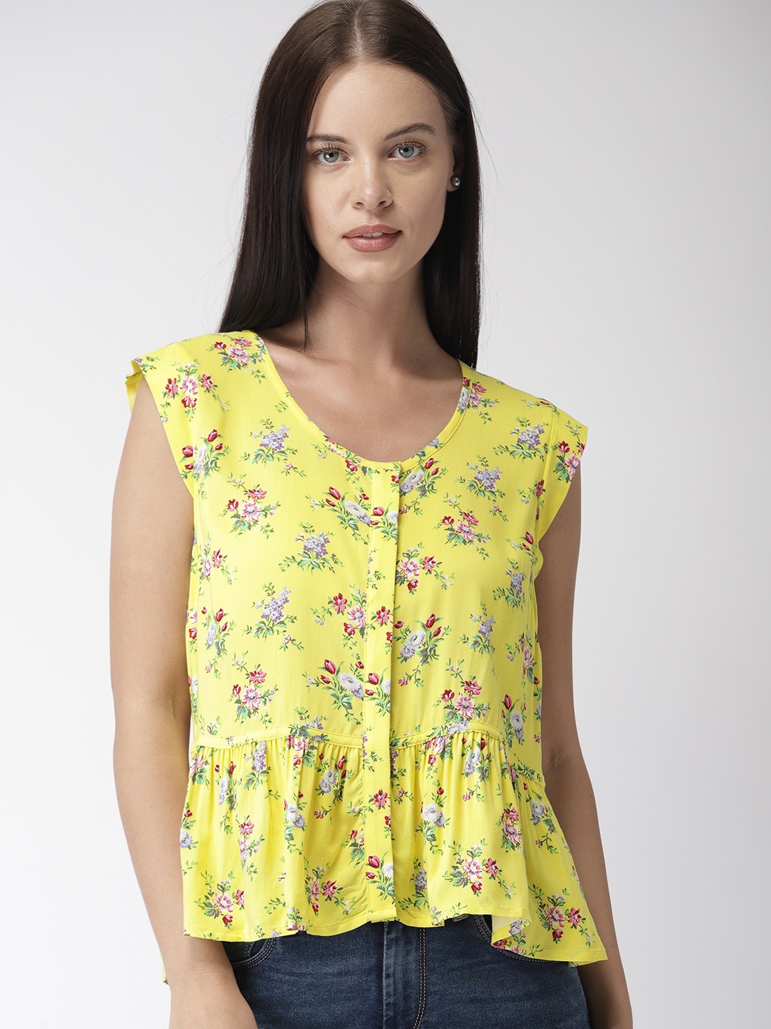 

Levis Women Yellow Printed Styled Back Top
