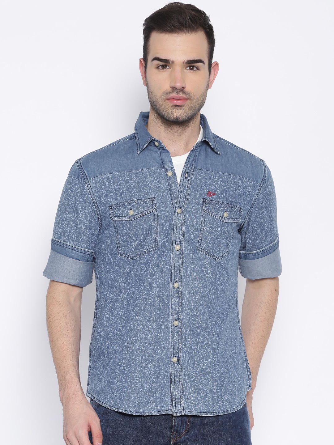 

Ed Hardy Blue Printed Denim Shirt