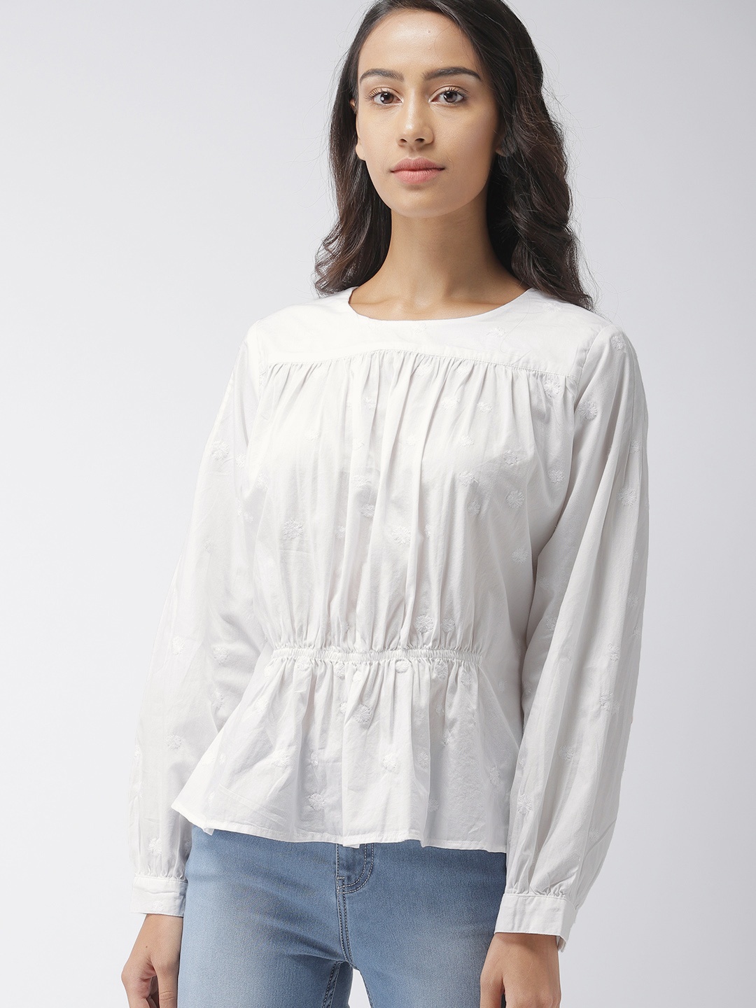 

Levis Women White Solid Cinched Waist Top
