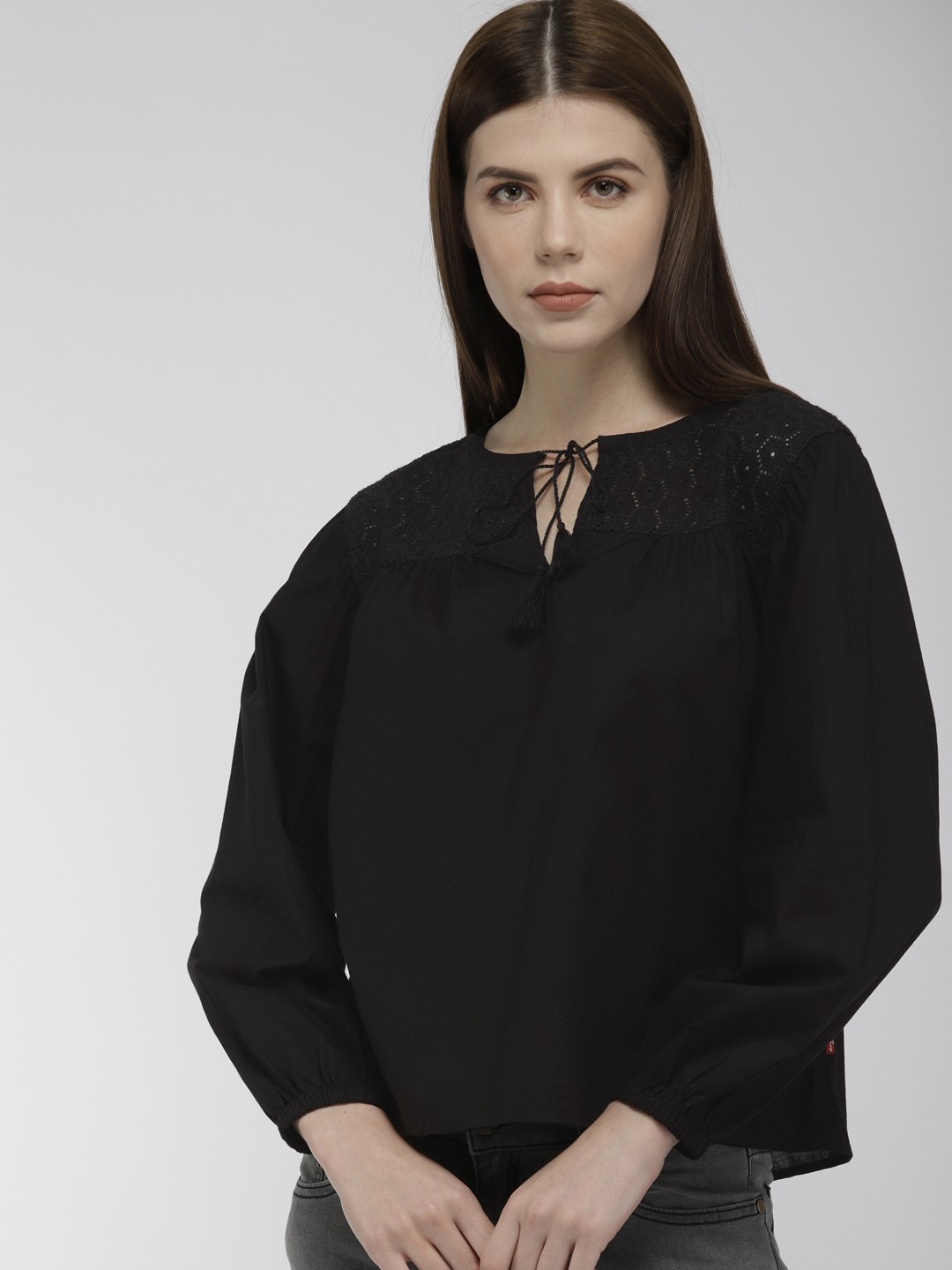 

Levis Women Black Lace Detail Solid Top
