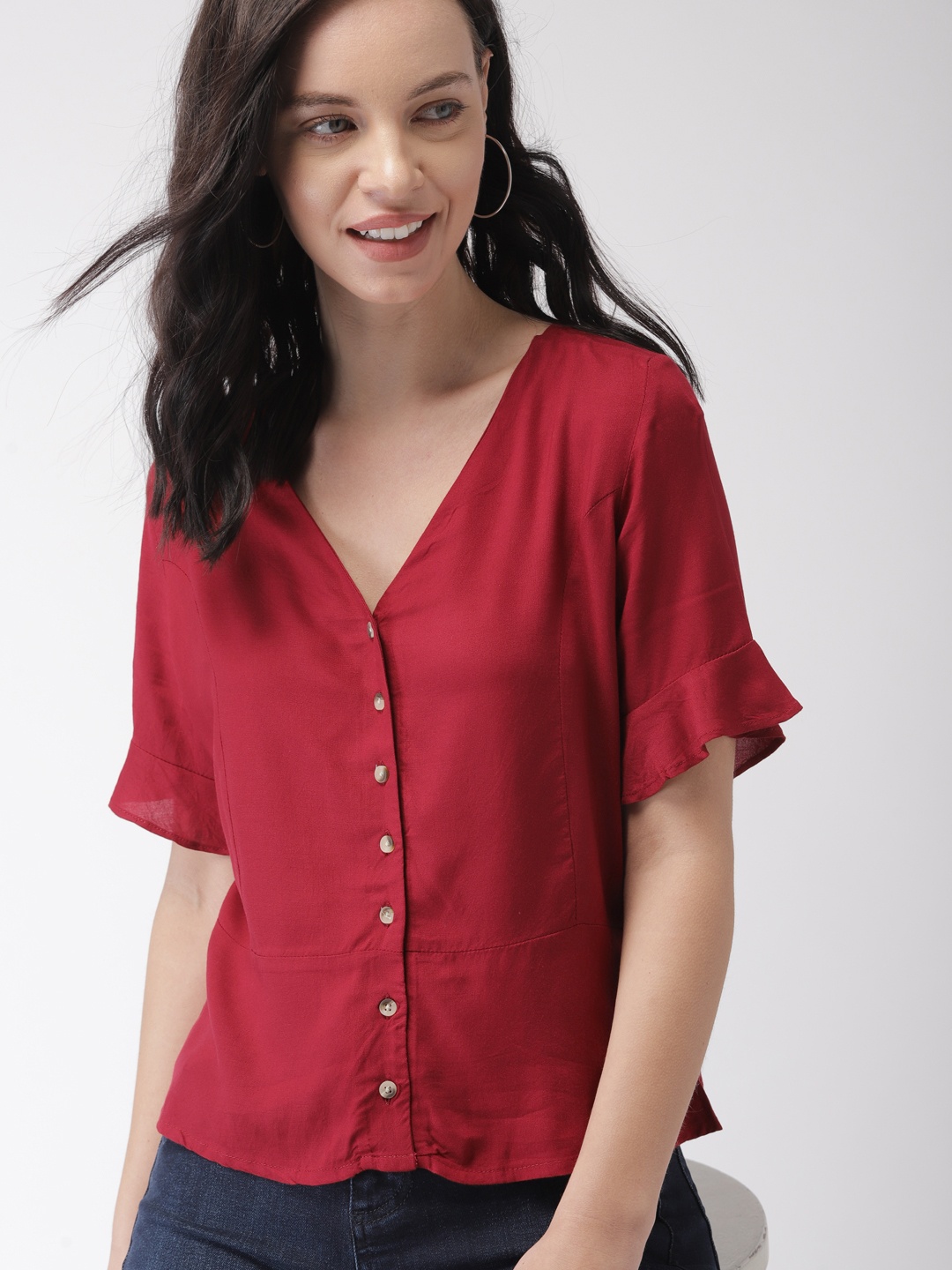 

Mast & Harbour Women Maroon Shirt Style Top