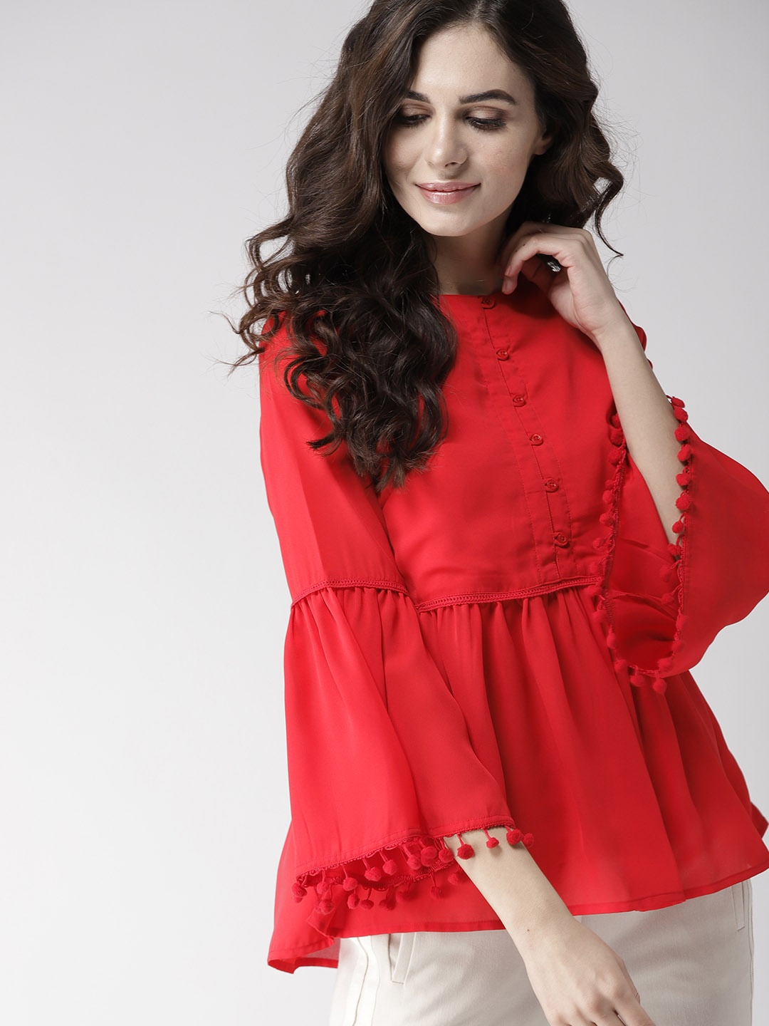 

Mast & Harbour Red Pleated A-Line Top