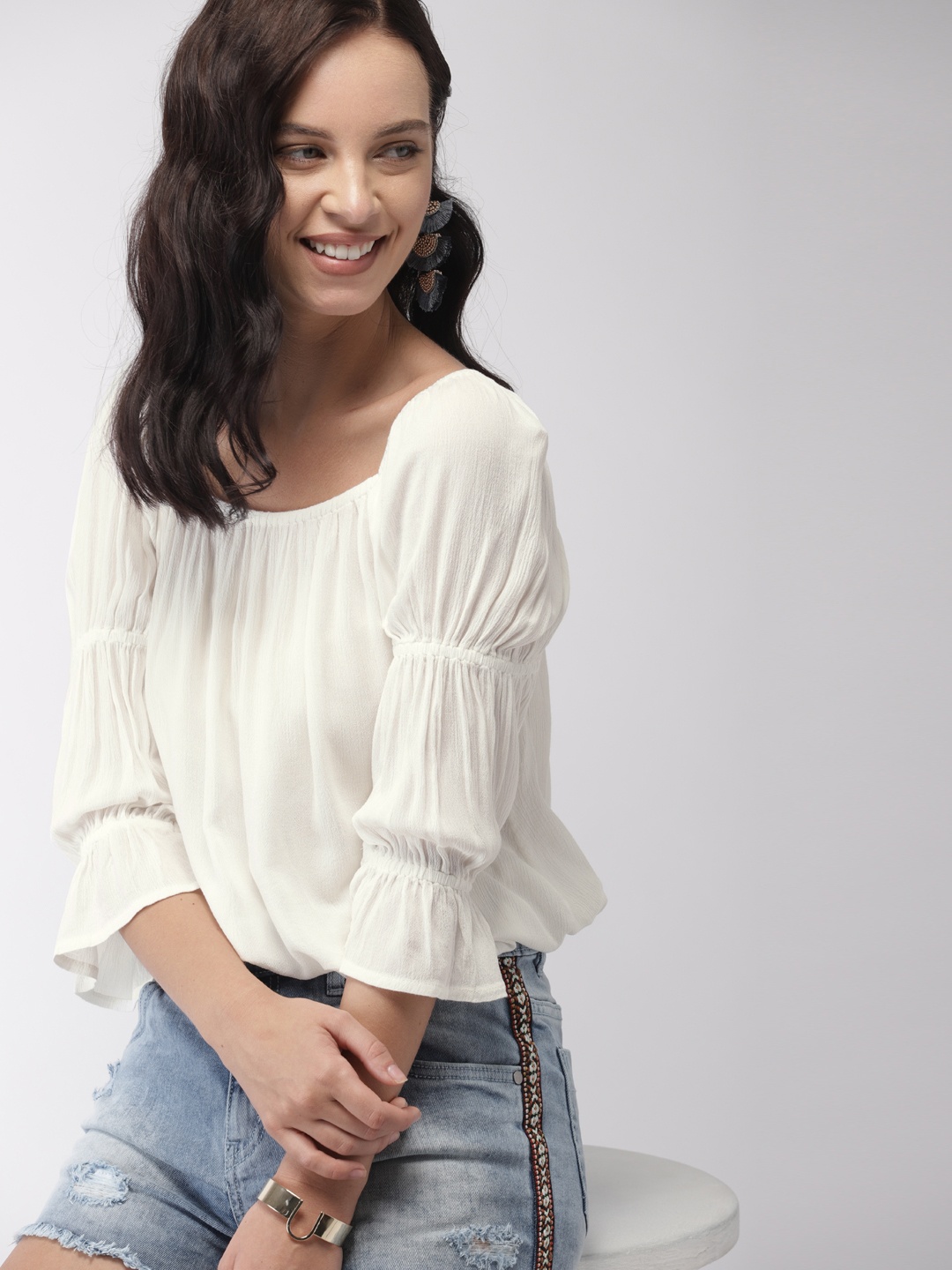 

Mast & Harbour Off-White Blouson With Bell Sleeves