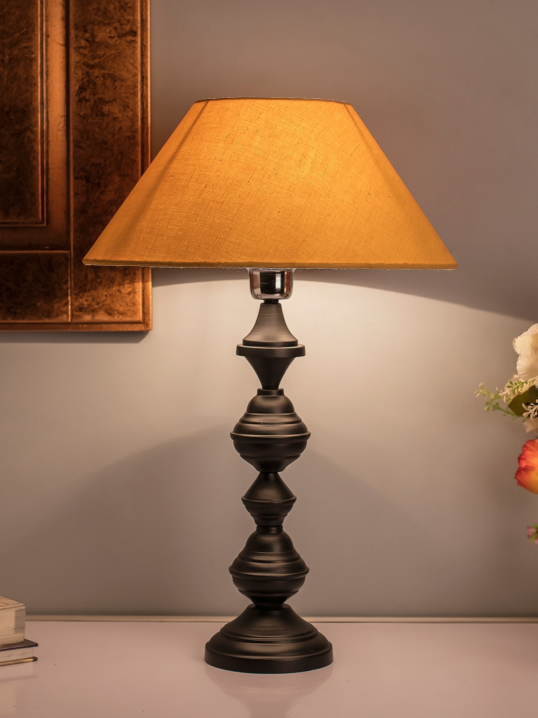 

Homesake Black & Beige Textured Bedside Table Lamp with Shade