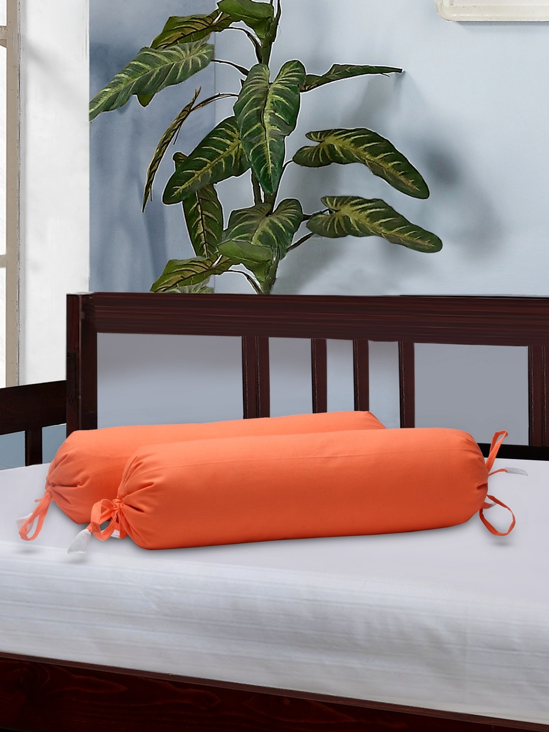 

THE BABY ATELIER Kids Orange Solid Set Of 2 Bolsters With Covers