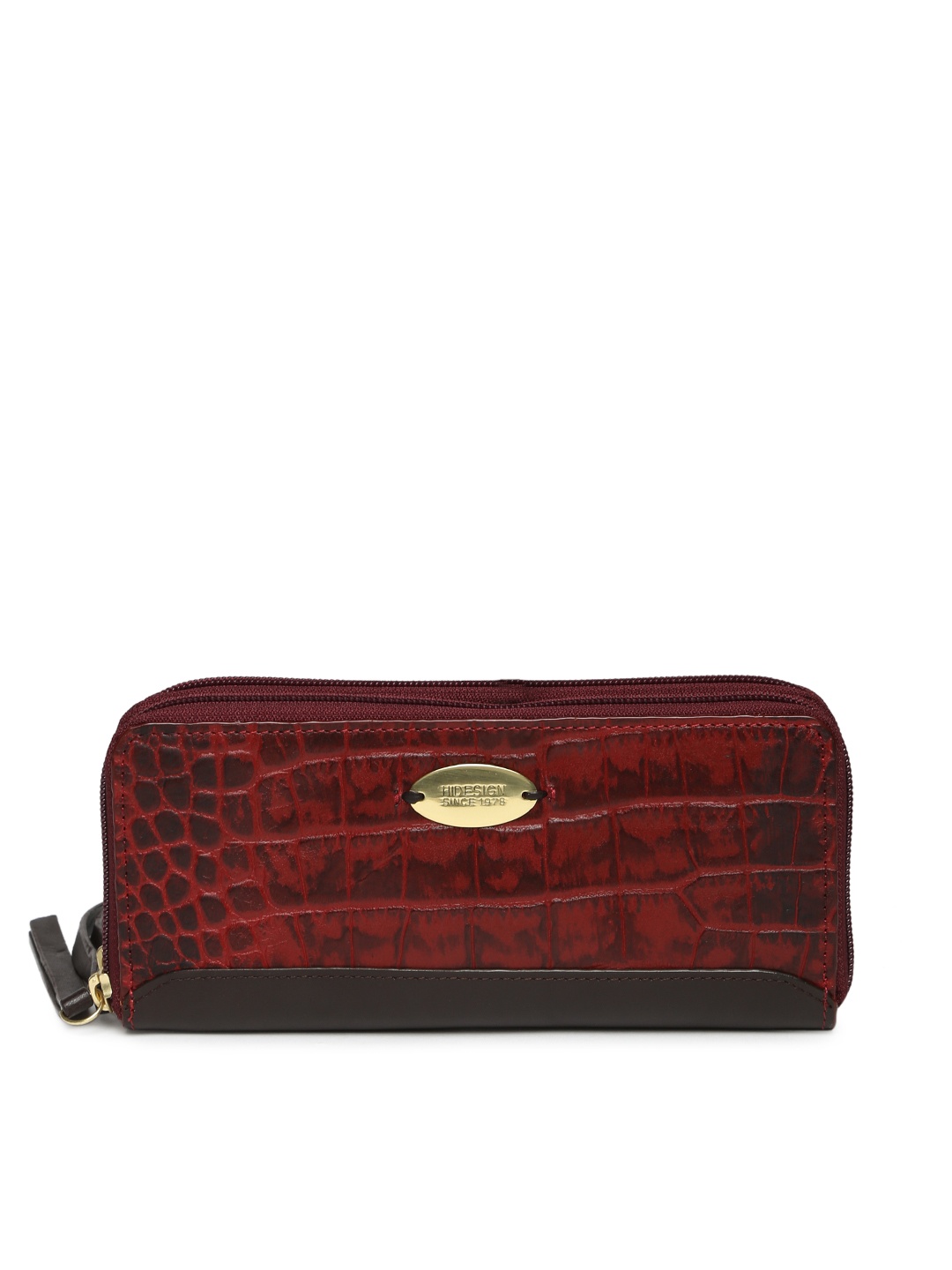 

Hidesign Women Red Leather Textured Zip Around Wallet