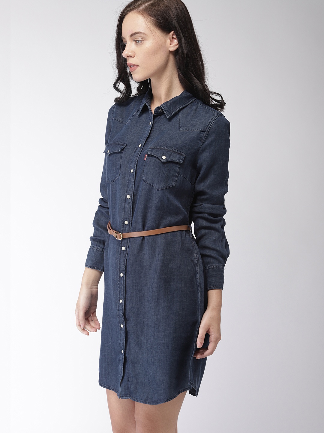 

Levis Women Blue Solid Chambray Shirt Dress
