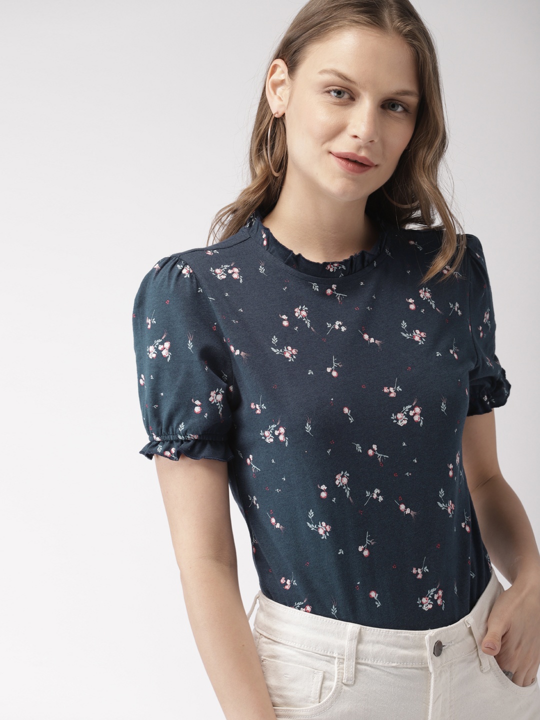 

Mast & Harbour Women Navy Blue Printed Top