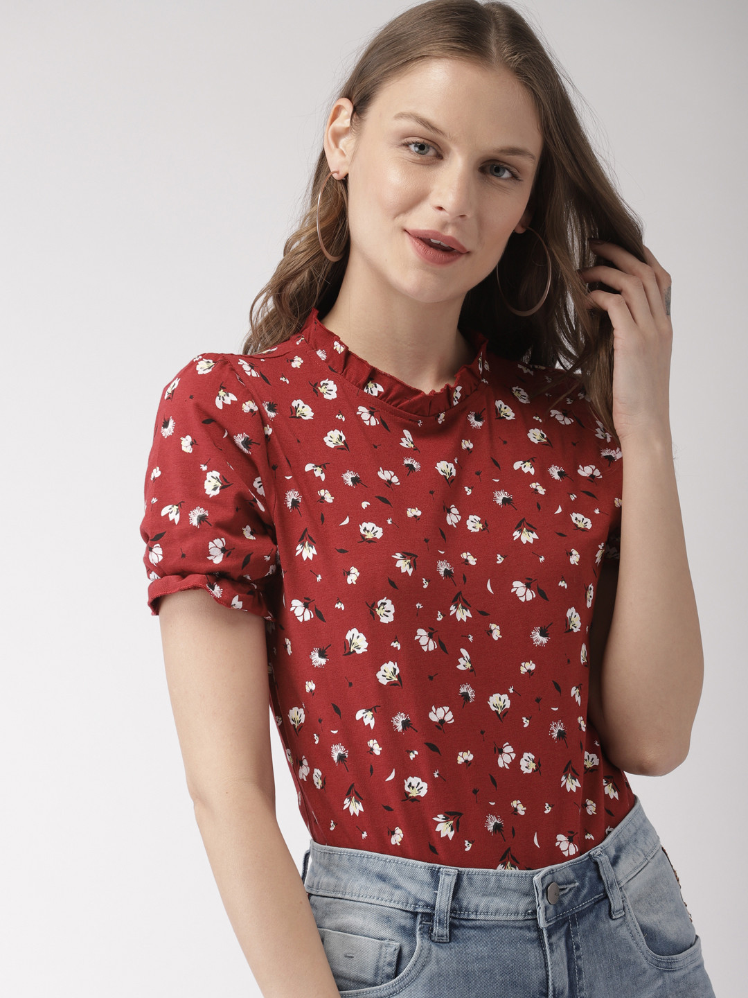 

Mast & Harbour Women Maroon Printed Top