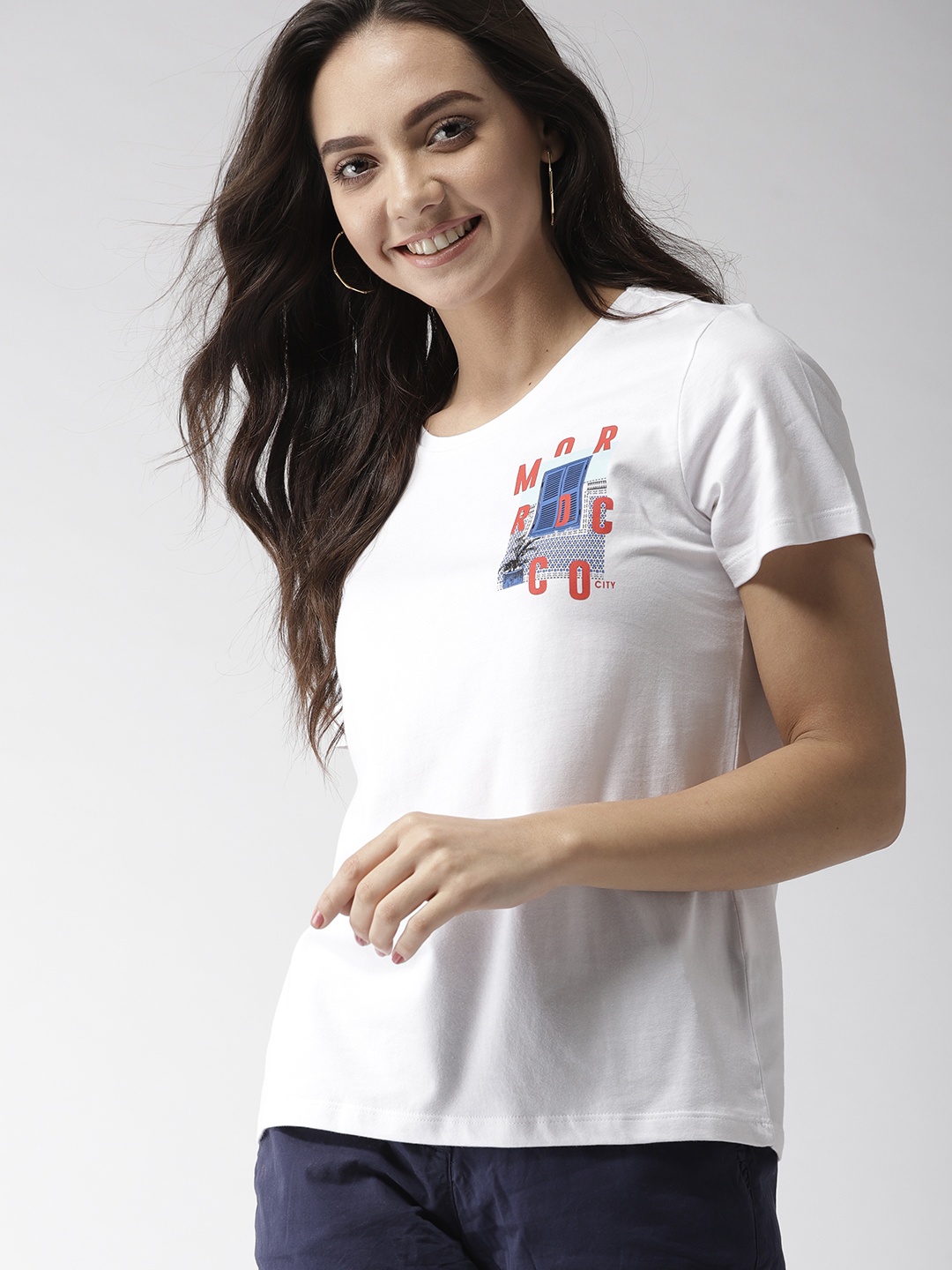 

Mast & Harbour Women White Solid Round Neck T-shirt