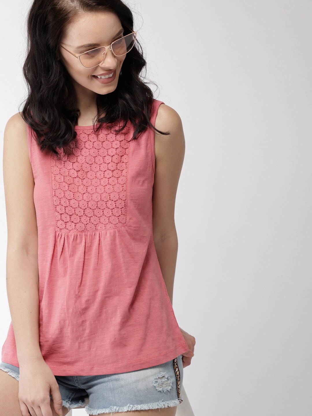 

Mast & Harbour Pink Self Design Empire Top