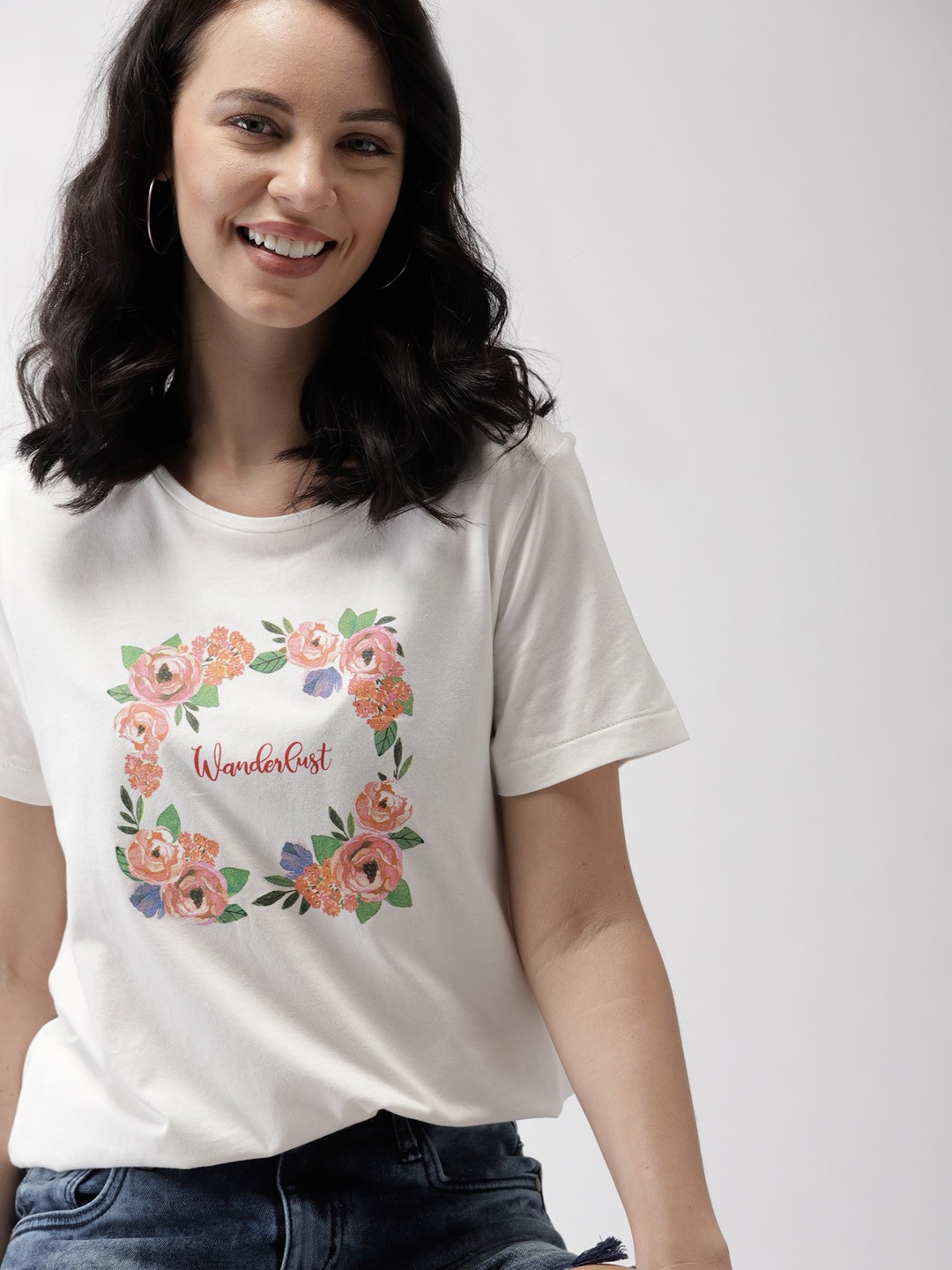 

Mast & Harbour Women White Printed Round Neck T-shirt