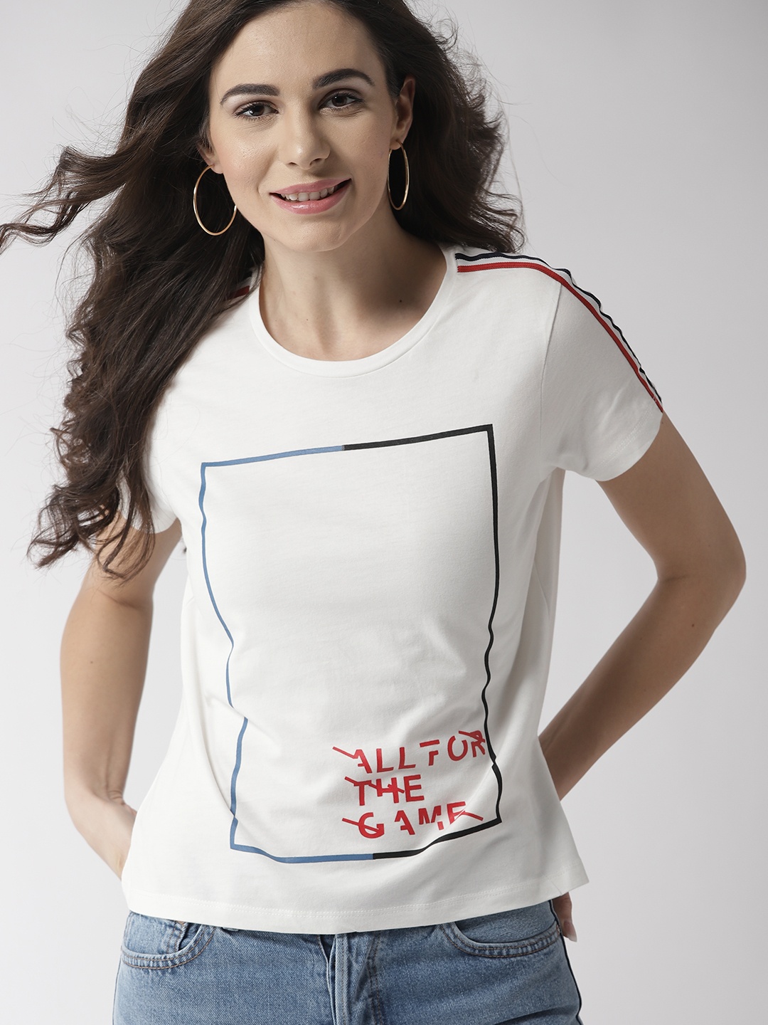 

Mast & Harbour Women White Printed Round Neck T-shirt