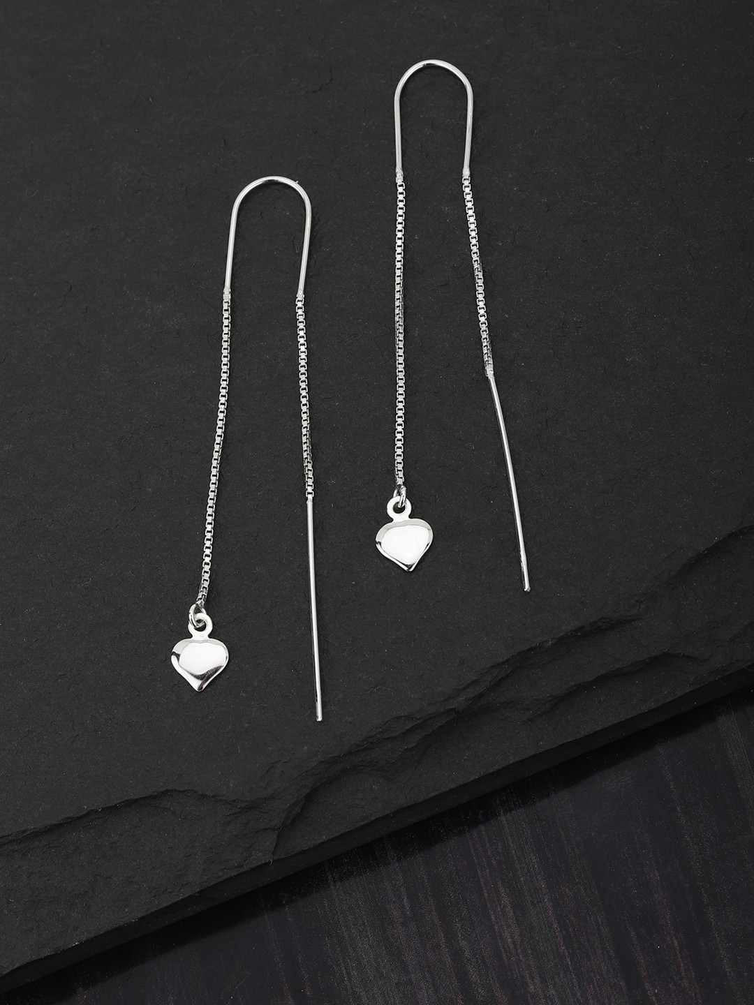 

Carlton London Rhodium-Plated 925 Sterling Silver Heart-Shaped Needle Drop Earrings