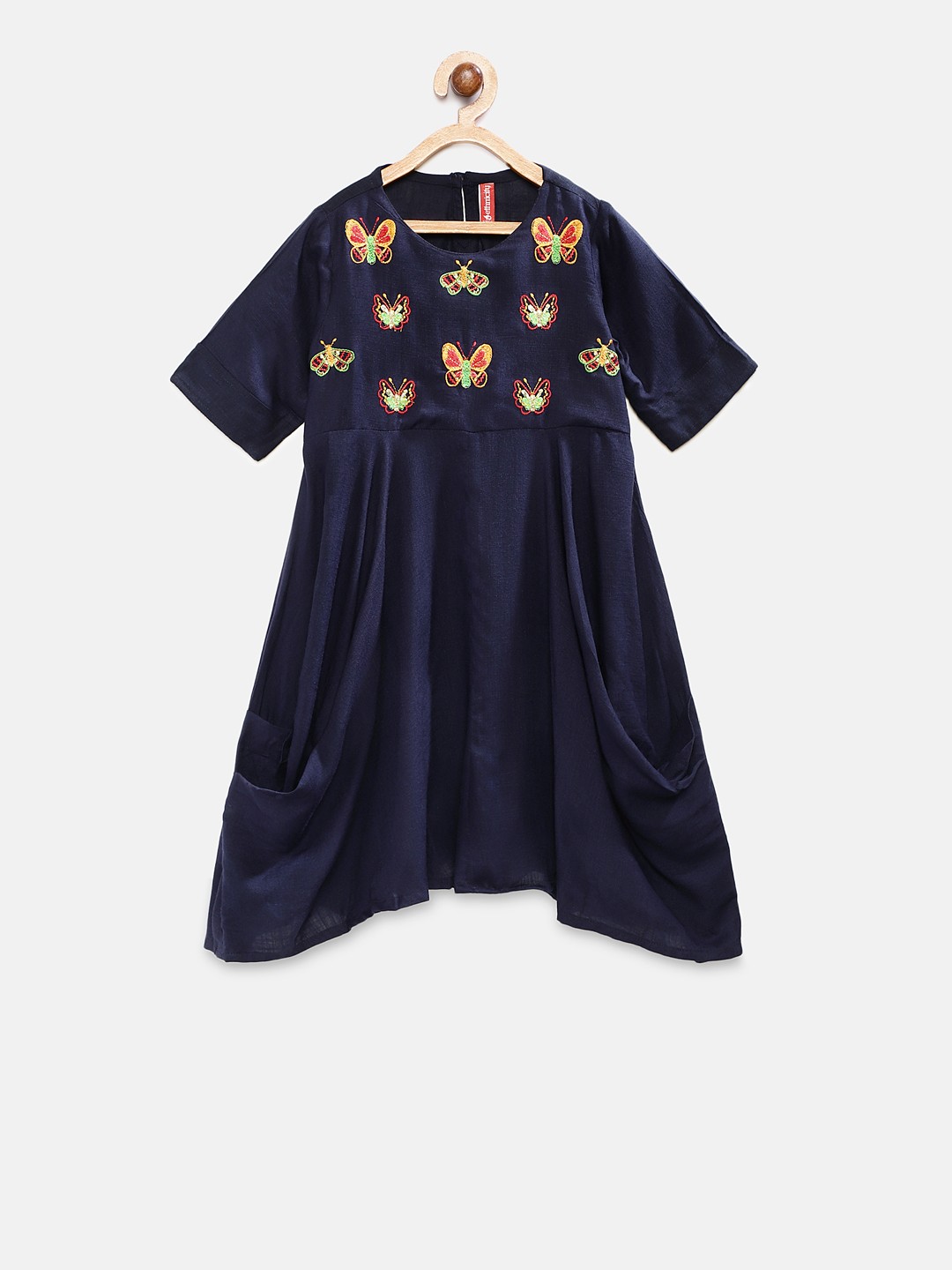 

Ethnicity Girls Navy Blue Solid A-Line Dress