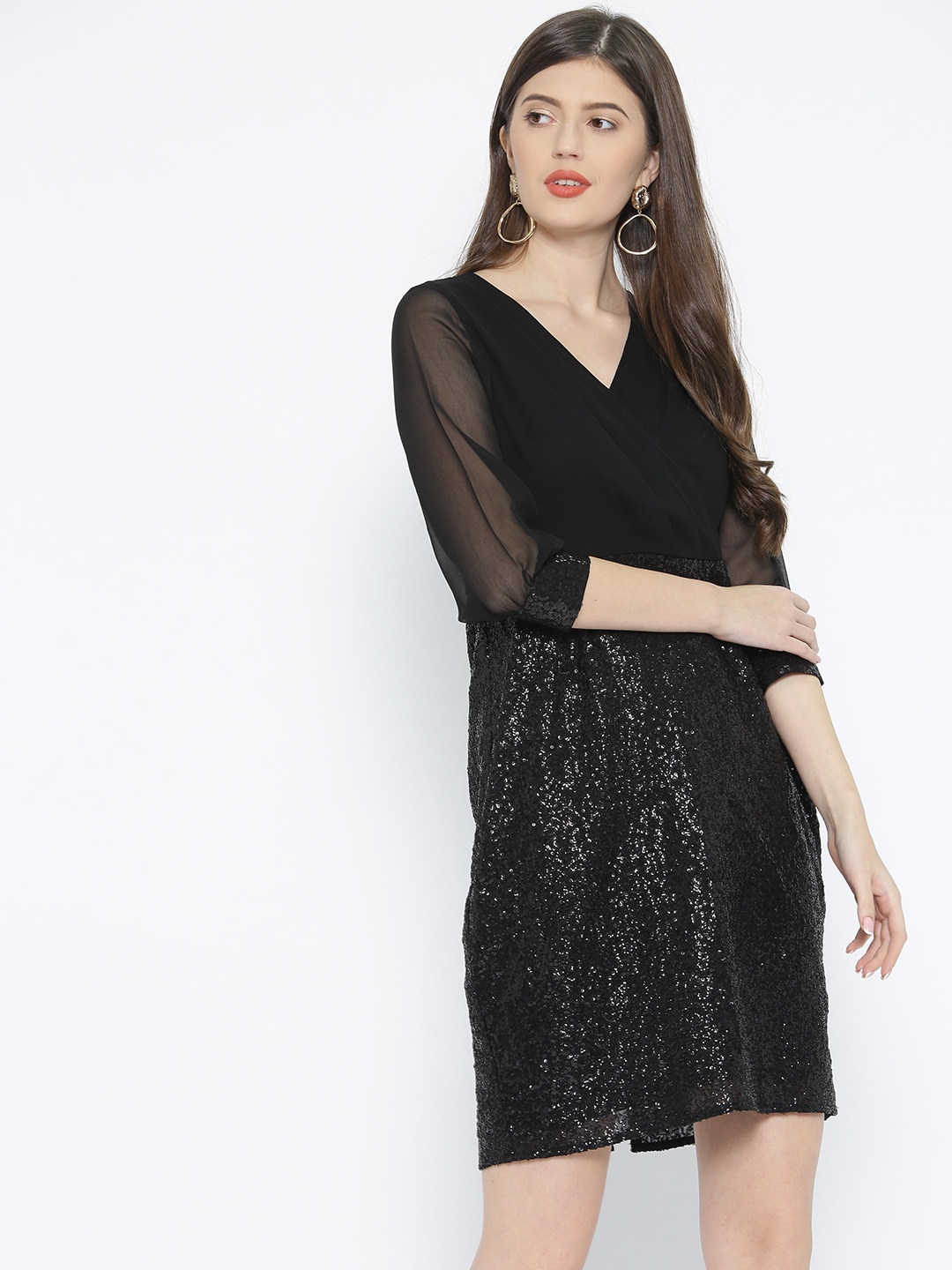 

MABISH by Sonal Jain Women Black Sequinned Wrap Dress