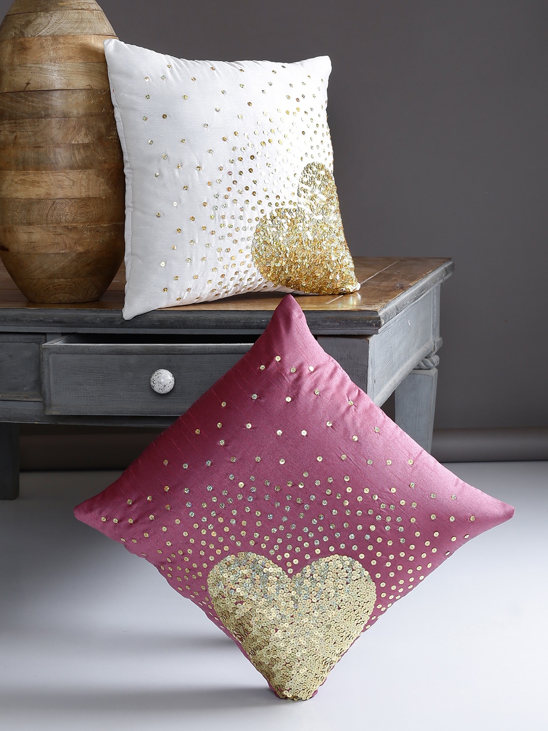 

Alina decor Pink Set of 2 Abstract Square Cushion Covers