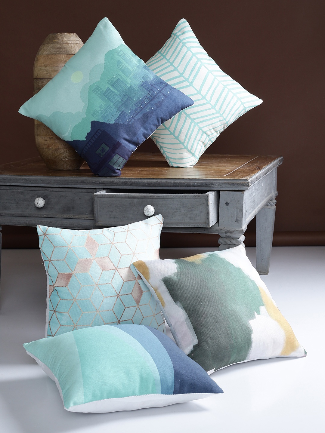 

Alina decor Multicoloured Set of 5 Abstract Square Cushion Covers, Multi